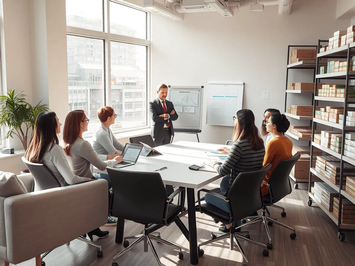 互联网公司管理培训现场，团队讨论与讲师指导